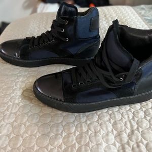 High top lanvin blue and black patten leather